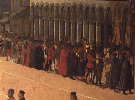 Procession in St. Mark's Square, detail of musicians von Gentile Bellini