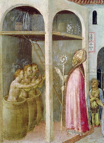 St. Nicholas Resuscitates the Three Children Thrown into Brine Tubs, detail from a predella panel of von Gentile da Fabriano