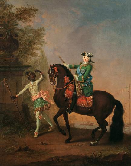 Portrait of Empress Elizabeth Petrovna (1709-62) on Horseback with a black Boy 1743