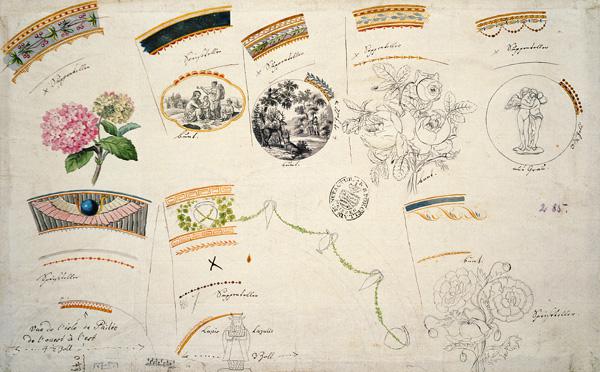 Musterblatt fuer ein Service mit reicher Malerei 1820