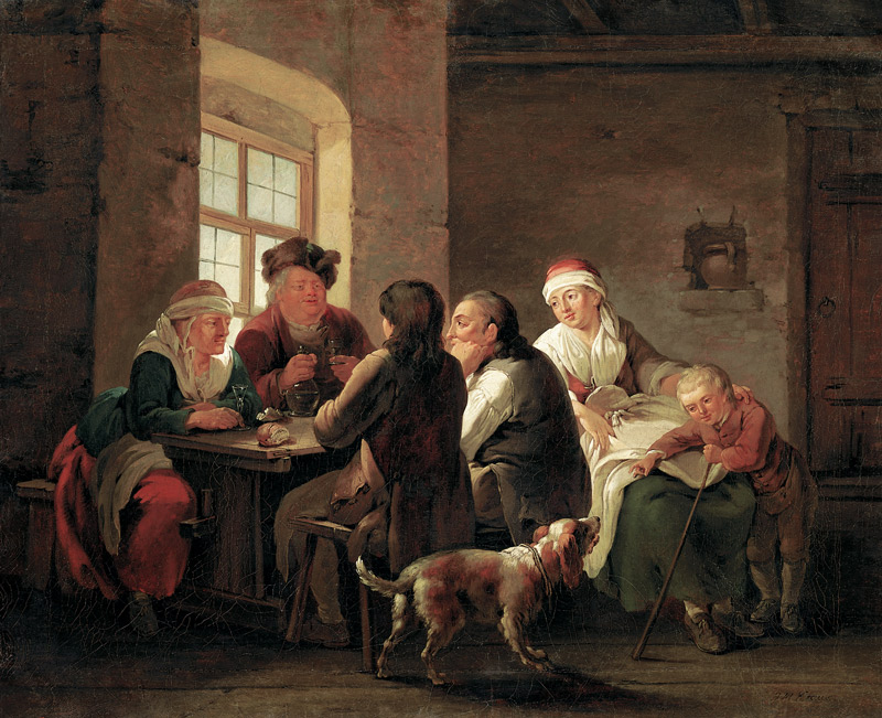 Familie beim Mittagessen in einem Dorfwirtshaus von Georg Melchior Kraus