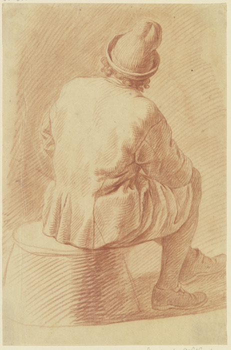 Sitzender Mann mit Kappe, vom Rücken gesehen von Georg Melchior Kraus
