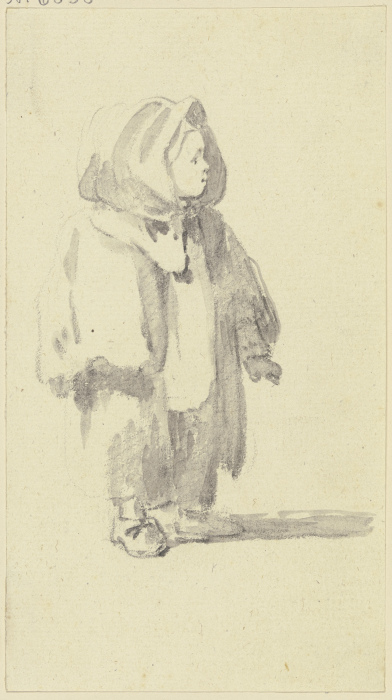 Stehendes Kind nach rechts mit großer Kapuze von Georg Melchior Kraus