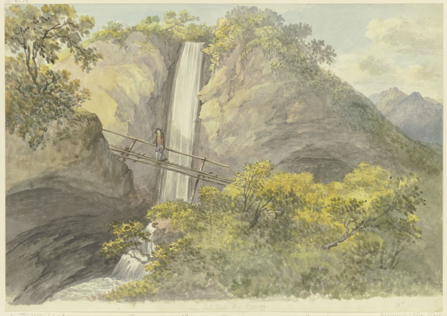 Wasserfall zwischen zwei Felsen von Georg Melchior Kraus