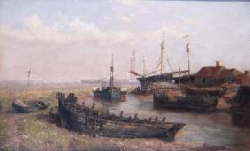 The Mouth of the River Freshney, near Grimsby, Lincolnshire 1874