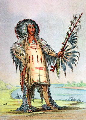 Mandan Indian Ha-Na-Tah-Muah, Wolf chief (colour litho) von George Catlin