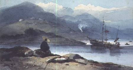 A Chinese River with a Figure on the Bank von George Chinnery