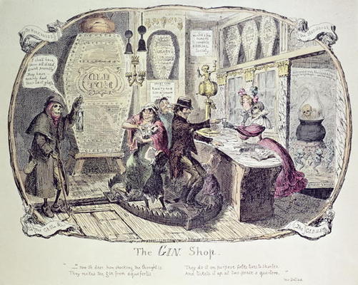 The Gin Shop, 1829 (etching) von George Cruikshank