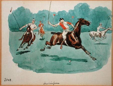 The Month of June: Polo (pen & ink and w/c on paper) von George Derville Rowlandson