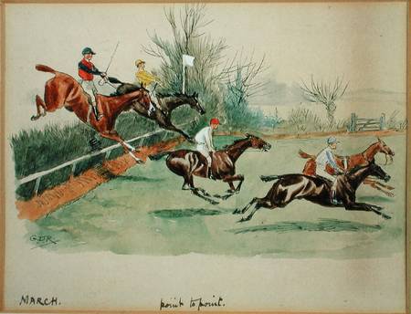 The Month of March: Point to Point (pen & ink and w/c on paper) von George Derville Rowlandson
