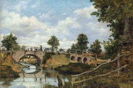 Eine alte Brücke bei Hendon, Middlesex. Um 1828 1828