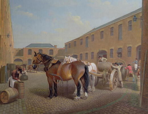 Loading the Drays at Whitbread Brewery, Chiswell Street, London, 1783 von George Garrard