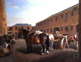 Loading the Drays at Whitbread Brewery, Chiswell Street, London 1783
