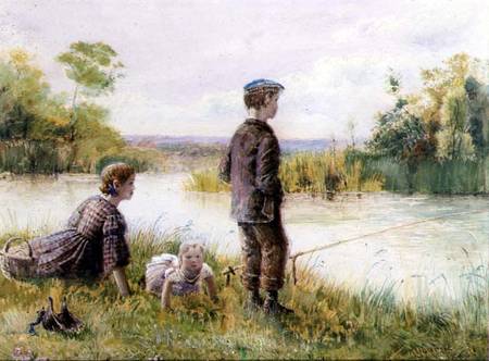 Children fishing by a stream von George Goodwin Kilburne