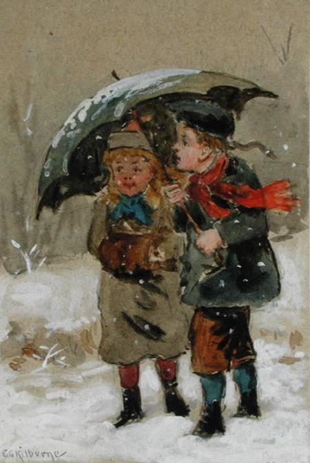 Children Playing in the Snow (w/c heightened with white on paper) von George Goodwin Kilburne