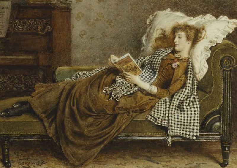 Eine junge Dame, lesend in einem Zimmer. von George Goodwin Kilburne