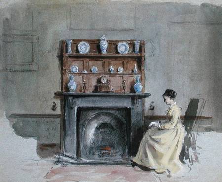 Lady Seated by Fireplace von George Goodwin Kilburne
