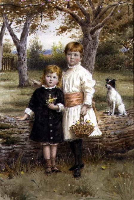 Two Sisters with a Basket of Flowers von George Goodwin Kilburne