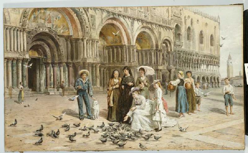 Tauben auf dem Markusplatz in Venedig von George Goodwin Kilburne