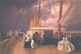 Queen Victoria investing the Sultan with the Order of the Garter on board the Royal Yacht 17th July