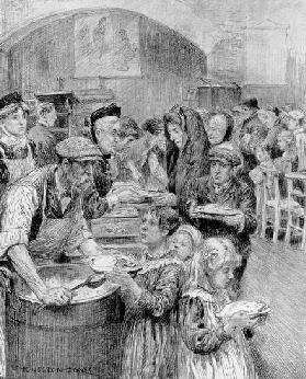 Kostenlose Mahlzeiten für die ärmsten Einwohner Londons: Die Szene in einer "Daily Graphic" Suppenkü 1910