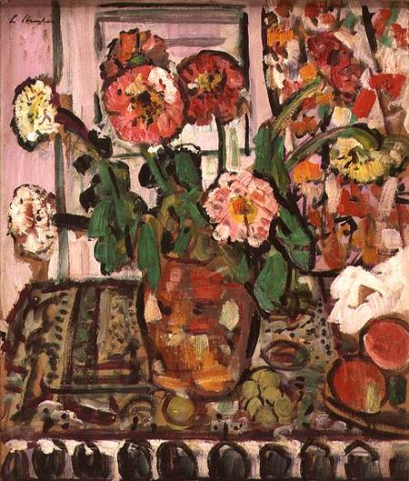 A Still Life of Fruit and Flowers (panel) von George Leslie Hunter