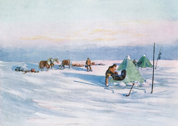 Organising the Camp, illustration from ''Nimrod in the Antarctic 1907-09'' written by Sir Ernest Sha von George Marston