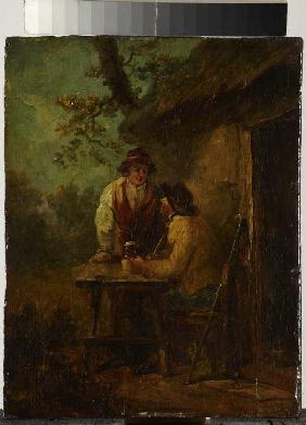 Bauern vor einer Hütte Um 1790