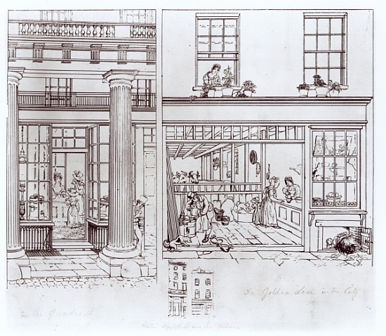 The Quadrant, Regent Street and Golden Lane, London, c.1829 (pen on paper) von George the Elder Scharf
