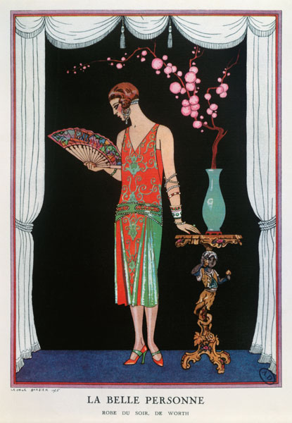 Worth evening dress, fashion plate from Gazette du Bon Ton, 1925 (litho) von Georges Barbier