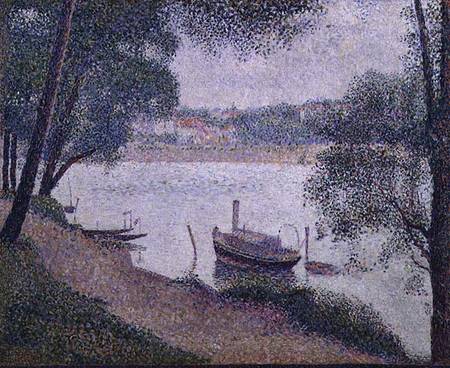 River Landscape with a boat von Georges Seurat