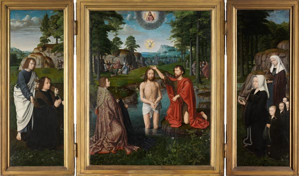 Jean de Trompes Triptych with the Baptism of Christ in the Central Panel, and Patrons von Gerard David