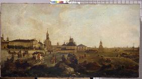 Blick vom Iwanowskaja Platz im Moskauer Kreml auf die Bischofsresidenz, den Erlöserturm und die Kirc 1795
