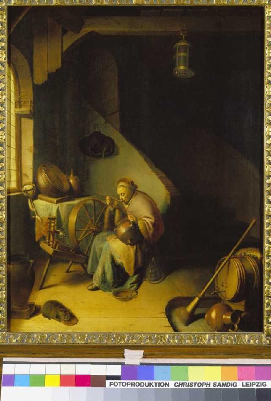 Rembrandts Mutter am Spinnrad. von Gerard Dou