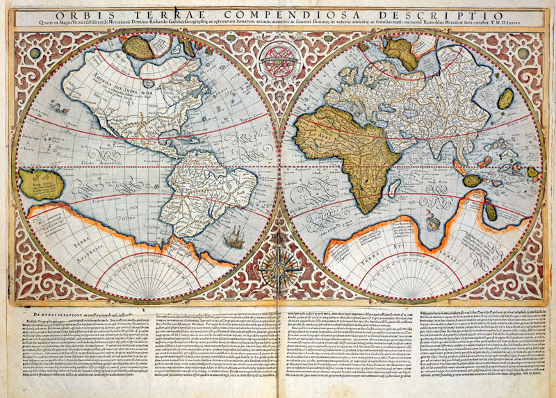 Double Hemisphere World Map von Gerard Mercator