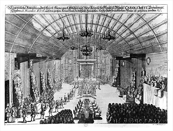 Banquet in the Romer Hall at Frankfurt-am-Main, in honour of the coronation of Charles VI (1685-1740 von German School