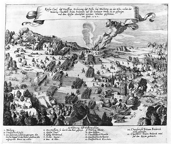 General view of the battle of Muhlberg, 24th April 1547 von German School