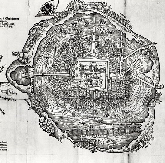Map of Tenochtitlan from ''Praeclara Ferdinandi Cortesii de Nova Maris Oceani Hispania Narrati'' von German School