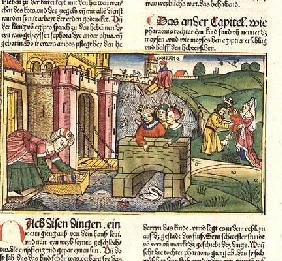 Exodus 2 1-6 Moses being floated down the Nile and discovered by one of Pharaoh's wives (coloured wo 1789