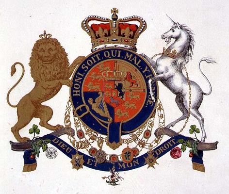 Crest of the King of the United Kingdom of Great Britain and Ireland, Defender of the Faith and King von German School, (19th century)