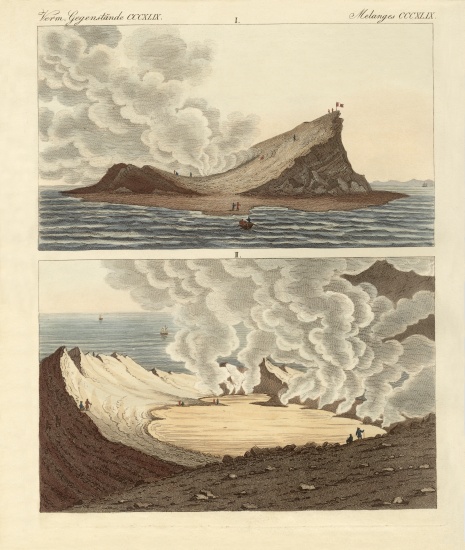 The new volcanic island on the Mediterranean Sea, two months later von German School, (19th century)