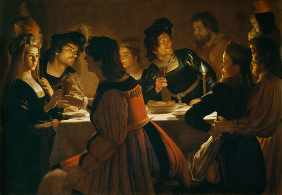 Feast Scene with a Young Married Couple von Gerrit van Honthorst