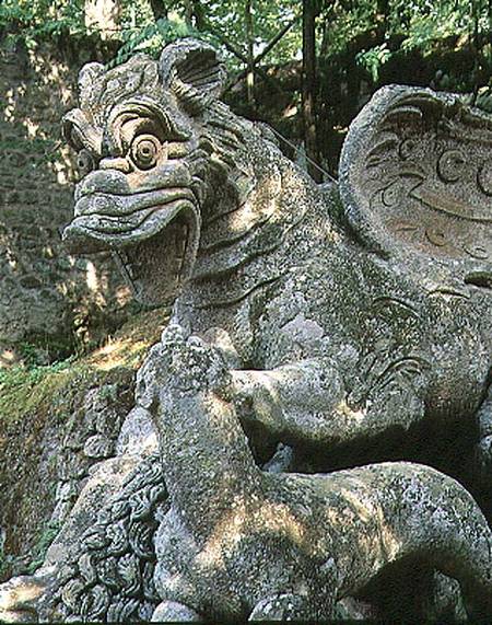Dragon attacking lion, detail, sculpture from the Parco dei Mostri (Monster Park) gardens laid out b von Giacomo Barozzi  da Vignola