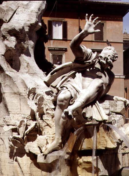 The Fountain of the Four Rivers, detail of figure representing the river Plate von Gianlorenzo Bernini
