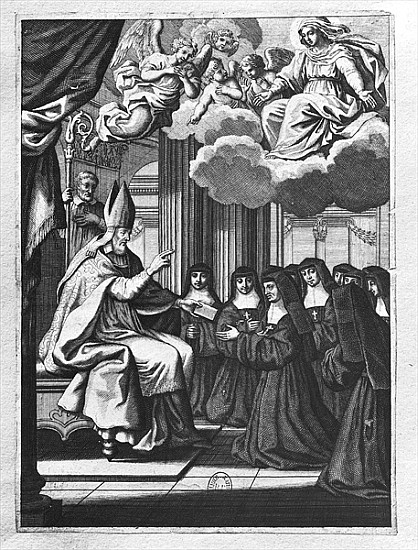 St. Francois de Salles (1567-1622) Giving the Rule of the Visitation to St. Jeanne de Chantal (1572- von Gilles Rousselet