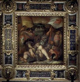 Allegory of the towns of San Gimignano and Colle Val d'Elsa from the ceiling of the Salone dei Cinqu 1565