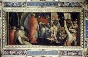 Clement IV (1265-68) delivering arms to the leaders of the Guelph party from the ceiling of the Salo 1565