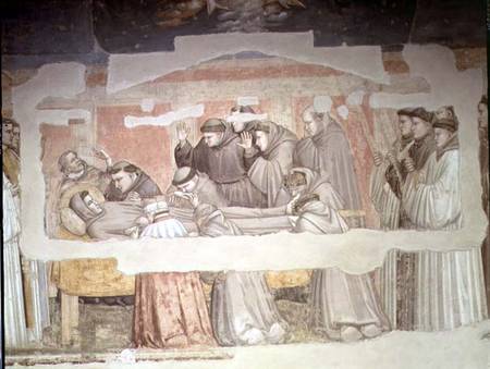 The Death of St. Francis, detail of bier and mourners, from the Bardi chapel von Giotto (di Bondone)