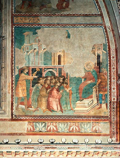 Joseph stellt seiner Brueder wegen des gestohlenen Bechers zur Rede von Giotto (di Bondone)