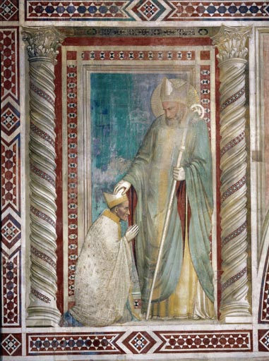 Der hl. Rufinus setzt dem Bischof Teobaldo Pontano die Mitra auf das Haupt von Giotto (Schule)